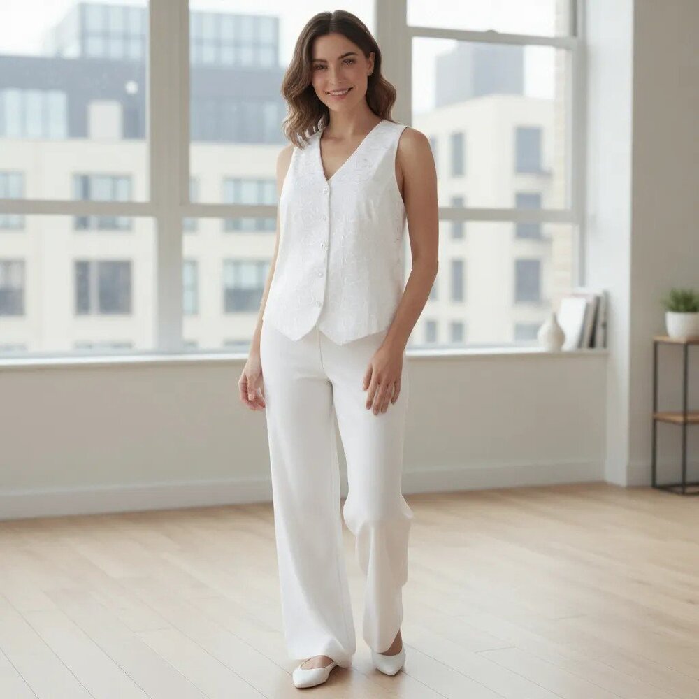 Vintage Diana Marco One Piece Jumpsuit Women's 18 White Sleeveless Embroidered